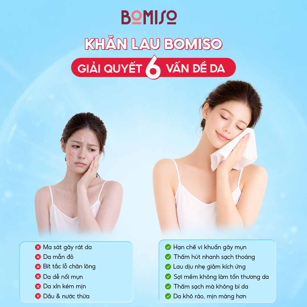 Khăn lau mặt dùng 1 lần hữu cơ size lớn 25x30cm, khăn mặt khô sợi tự nhiên BOMISO