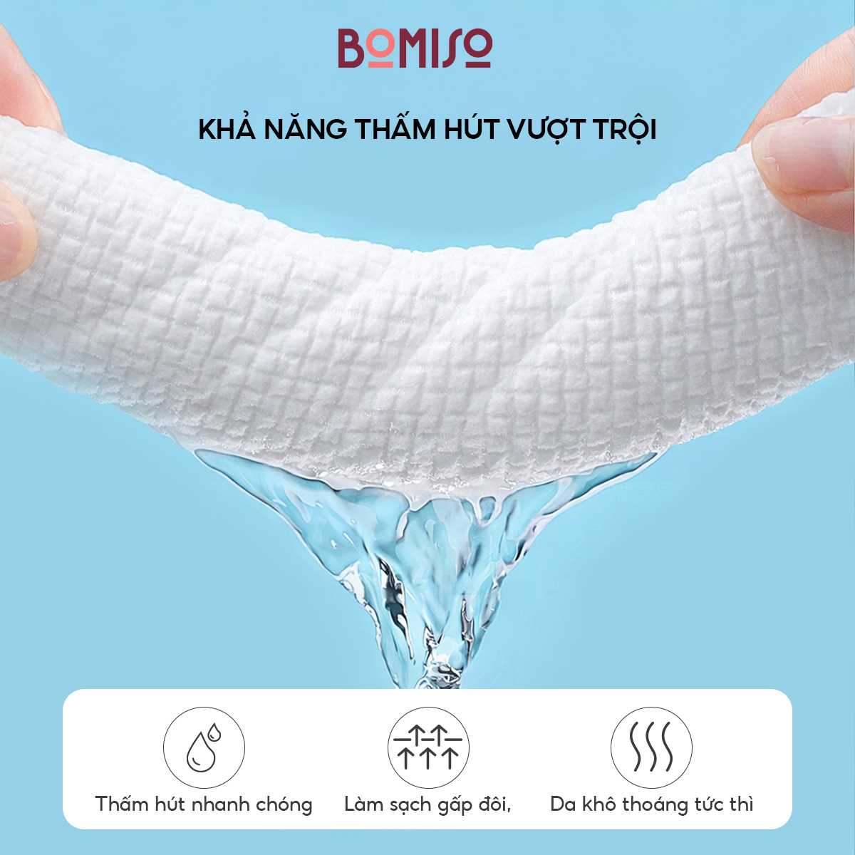 Khăn lau mặt dùng 1 lần hữu cơ size lớn 25x30cm, khăn mặt khô sợi tự nhiên BOMISO