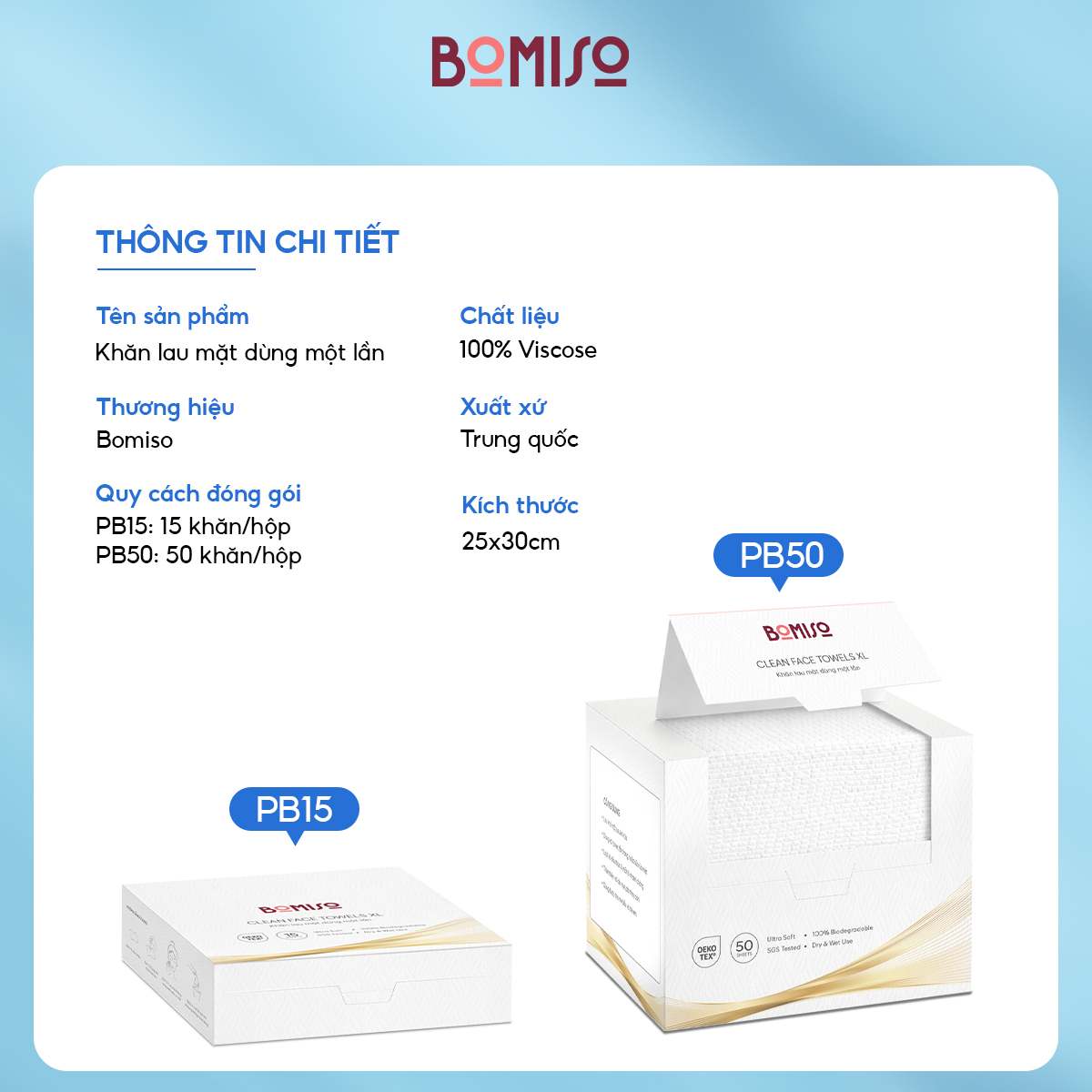 Khăn lau mặt dùng 1 lần hữu cơ size lớn 25x30cm, khăn mặt khô sợi tự nhiên BOMISO