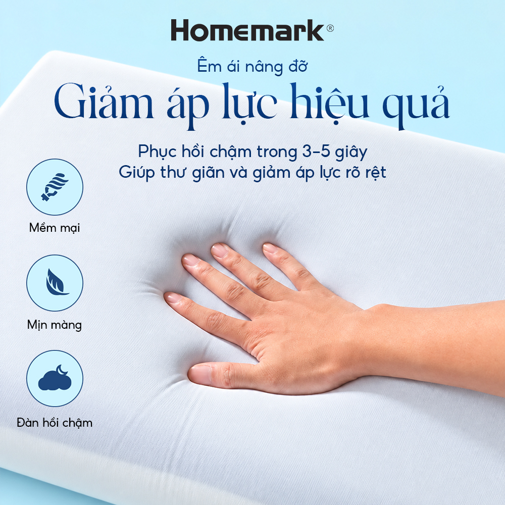 Gối Memory Foam Homemark Cao Cấp Giảm Đau Vai Gáy, Nâng Đỡ Cổ, Thoáng Khí, Siêu Êm Ái
