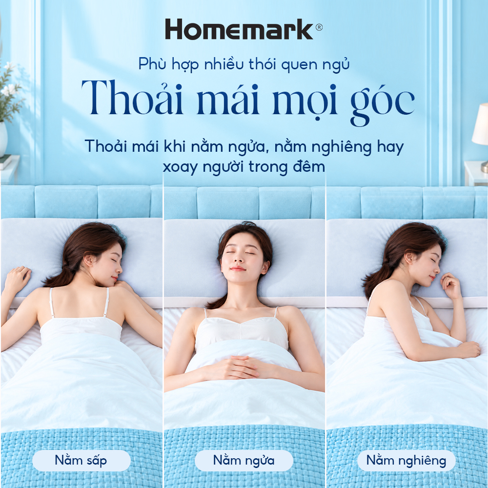 Gối Memory Foam Homemark Cao Cấp Giảm Đau Vai Gáy, Nâng Đỡ Cổ, Thoáng Khí, Siêu Êm Ái
