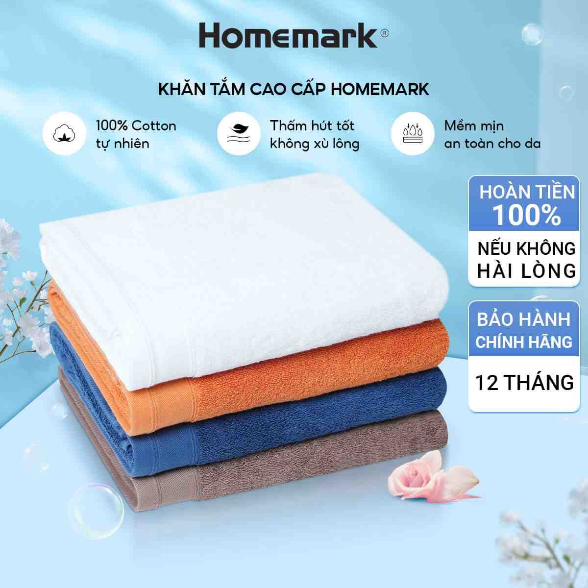 Khăn Tắm Cotton Pakistan Cao Cấp Homemark Dày Mềm, Không Phai Màu, Thấm Hút Tốt