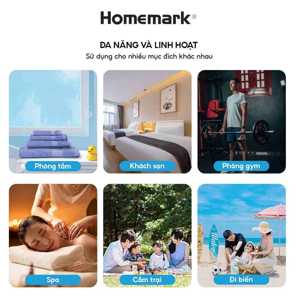 Khăn Tắm Cotton Cao Cấp Homemark Dày Mềm, Thấm Hút - Size 70x140 / 50x100 / 40x65 / 34x34cm