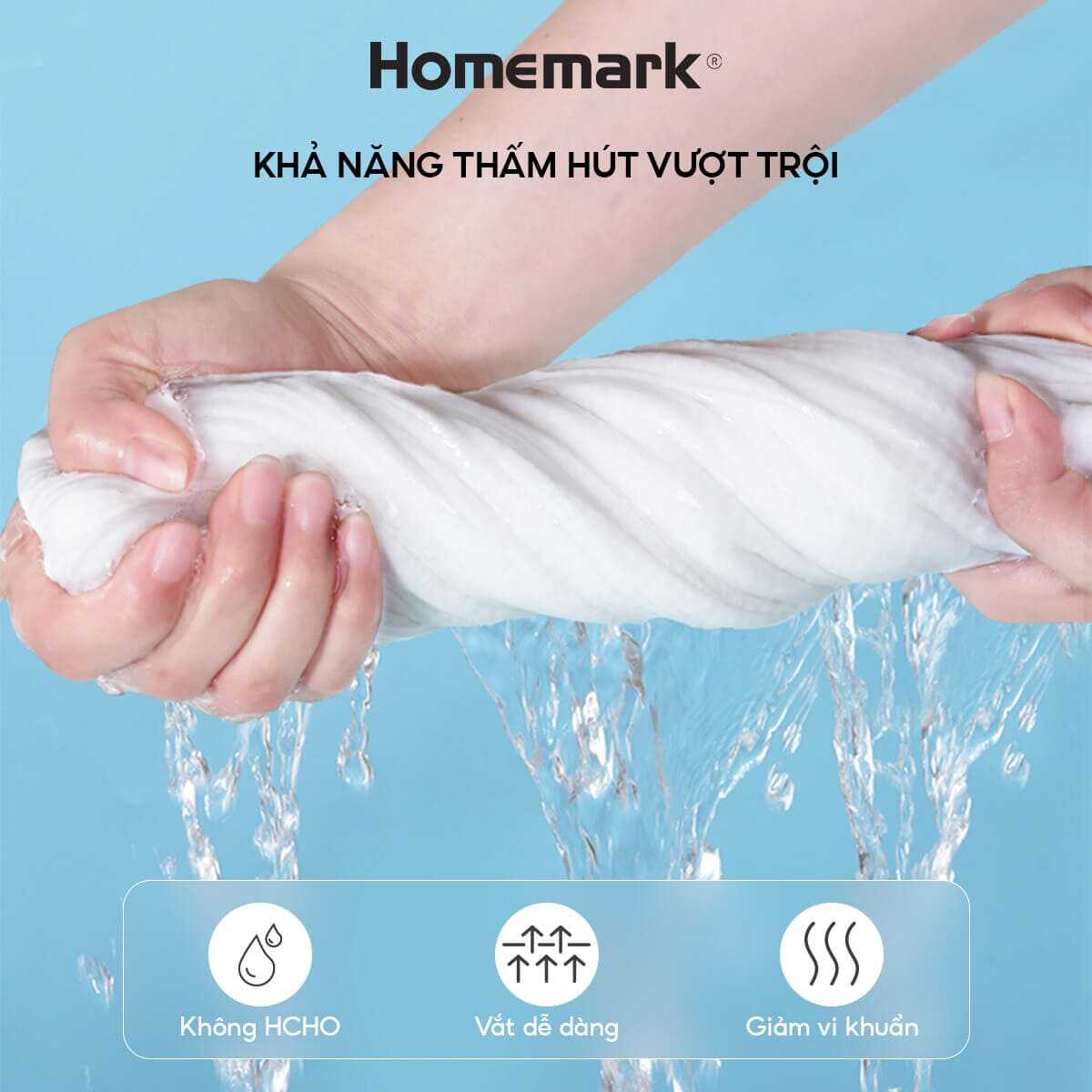 Khăn Tắm Cotton Cao Cấp Homemark Dày Mềm, Thấm Hút - Size 70x140 / 50x100 / 40x65 / 34x34cm