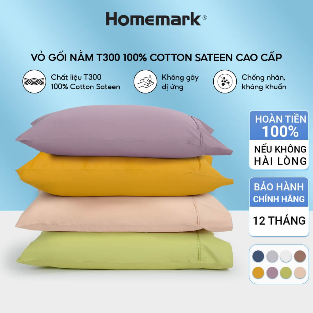 Vỏ Gối Cotton Sateen 100% Cao Cấp 50x70cm Mềm Mại, Thoáng Khí, Chống Nhăn