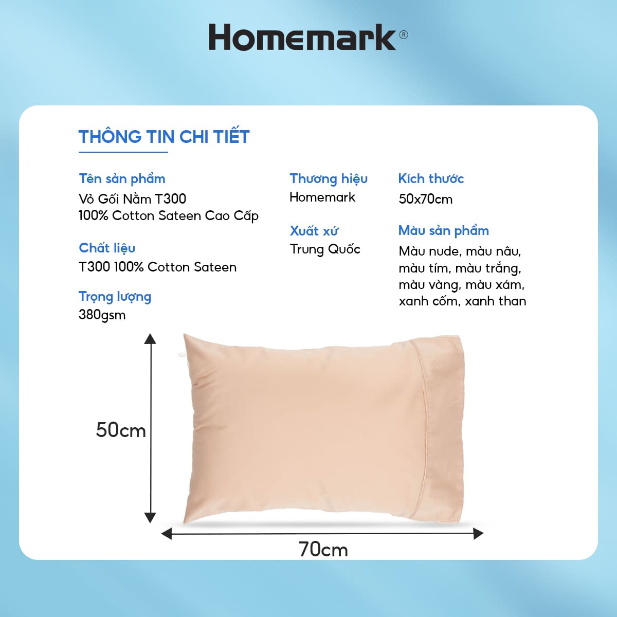 Vỏ Gối Cotton Sateen 100% Cao Cấp 50x70cm Mềm Mại, Thoáng Khí, Chống Nhăn